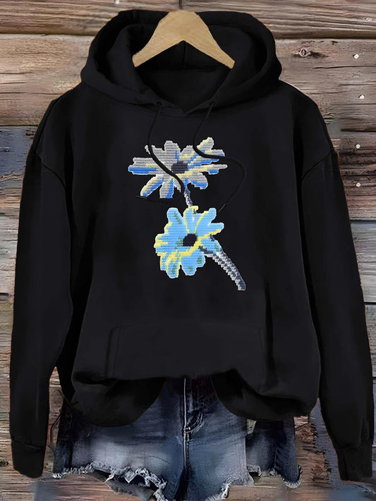 Women's Graphic Hoodie Iridescent Petals With Blue Artistic Flowers Blossom Flower