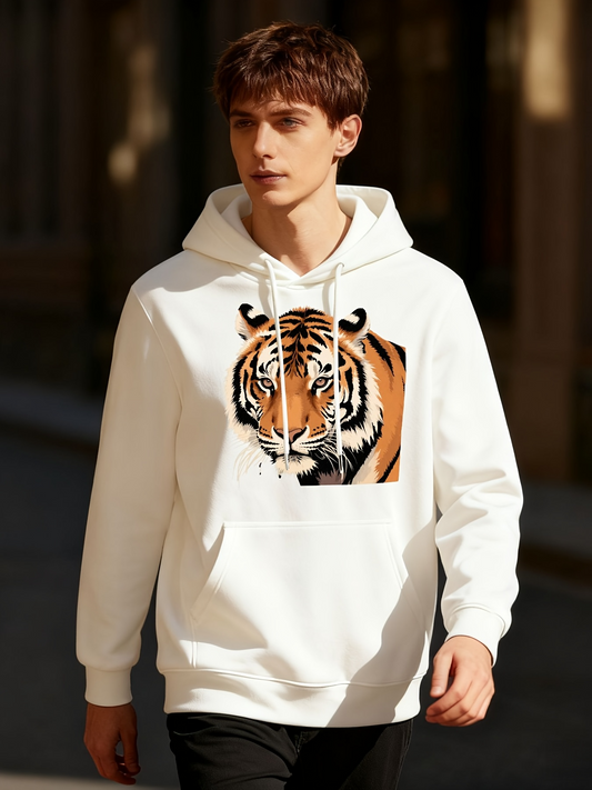 Men's Graphic Hoodie Golden Sun Rays Shining Over The Fierce Wild Tiger