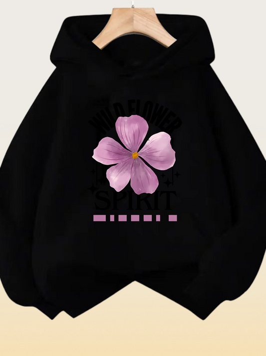 Women's Graphic Hoodie Pink Wild Flower With Soft Petals Under Gentle Shadow Flower