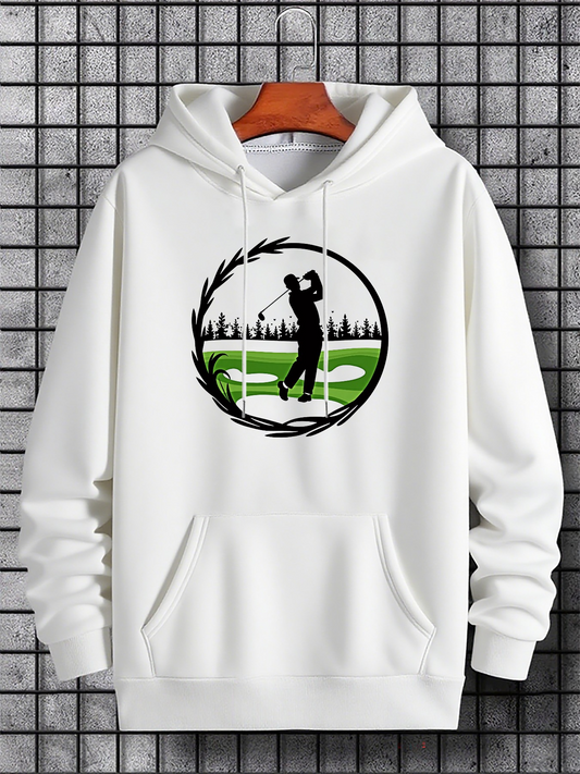 Men's Graphic Hoodie Silhouette Of A Golfer Among Trees With Green Field Hoodie