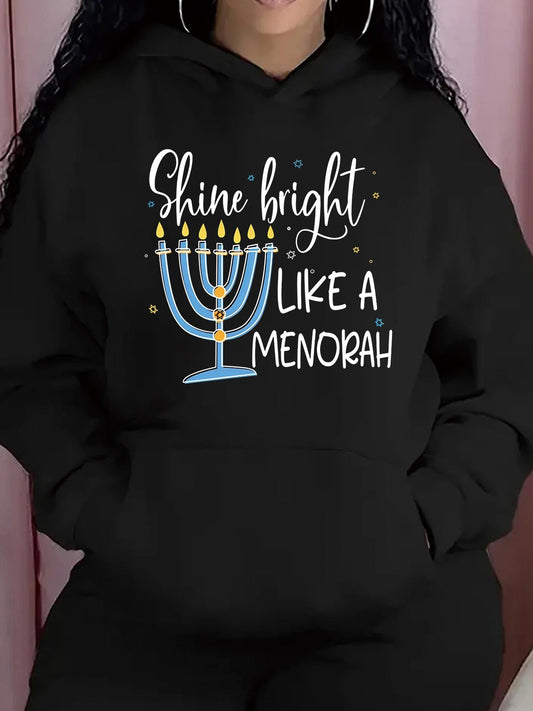 Women's Graphic Hoodie Shine Bright Like A Menorah With Twinkling Candles Blue Menorah