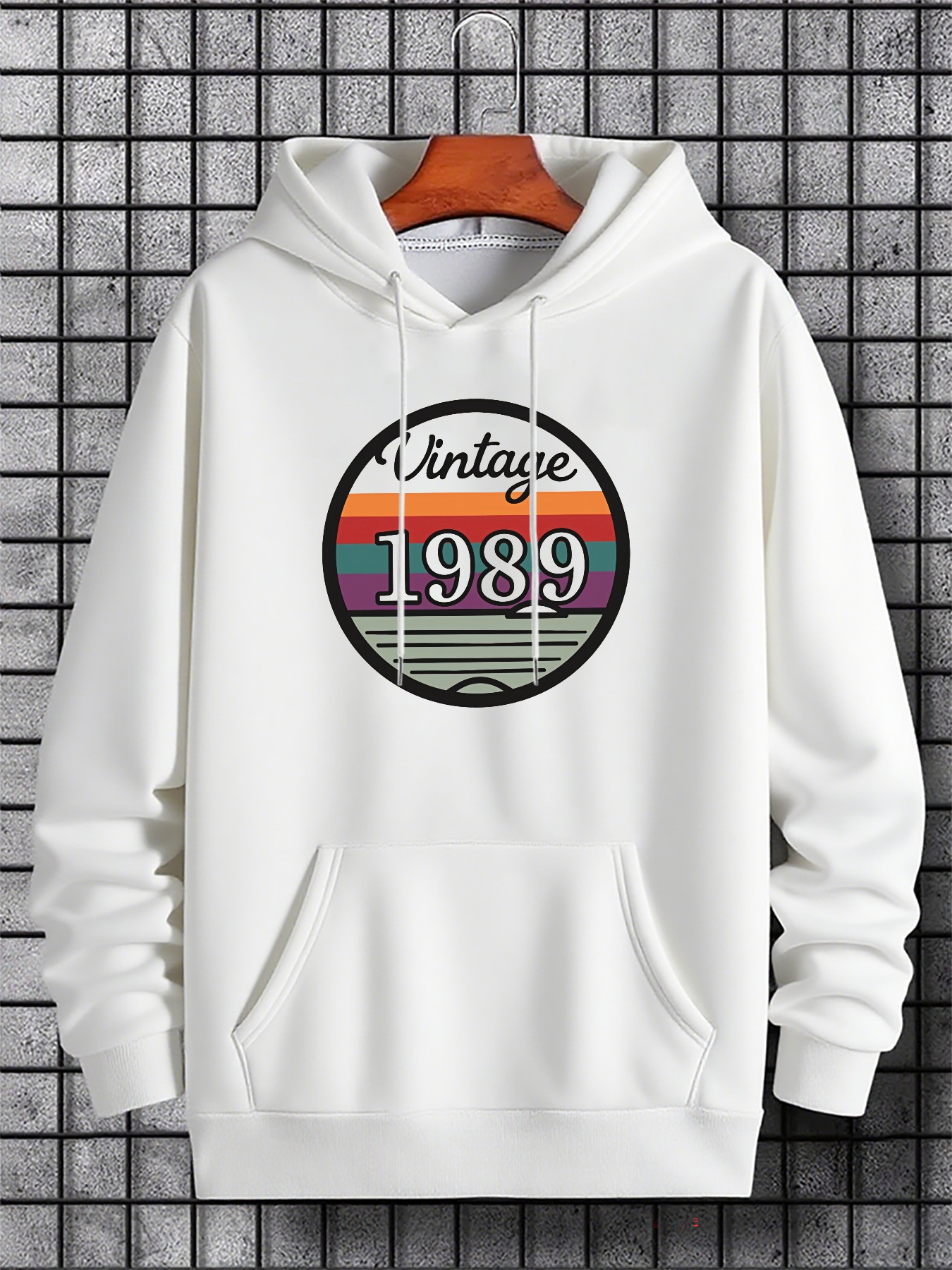 Men's Graphic Hoodie Vintage 1989 Sunset Stripes With Retro Circular Graphic Hoodie