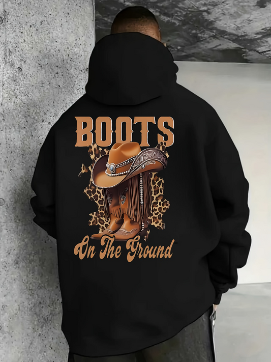 Men's Graphic Hoodie Boots On The Ground With Cowboy Hat Among Vintage Accents Boots