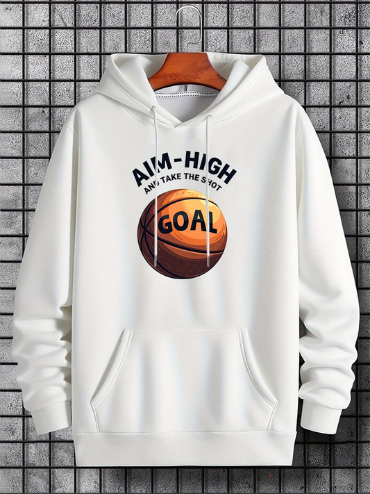 Men's Graphic Hoodie Aim High Take The Shot Goal With Realistic Basketball Print