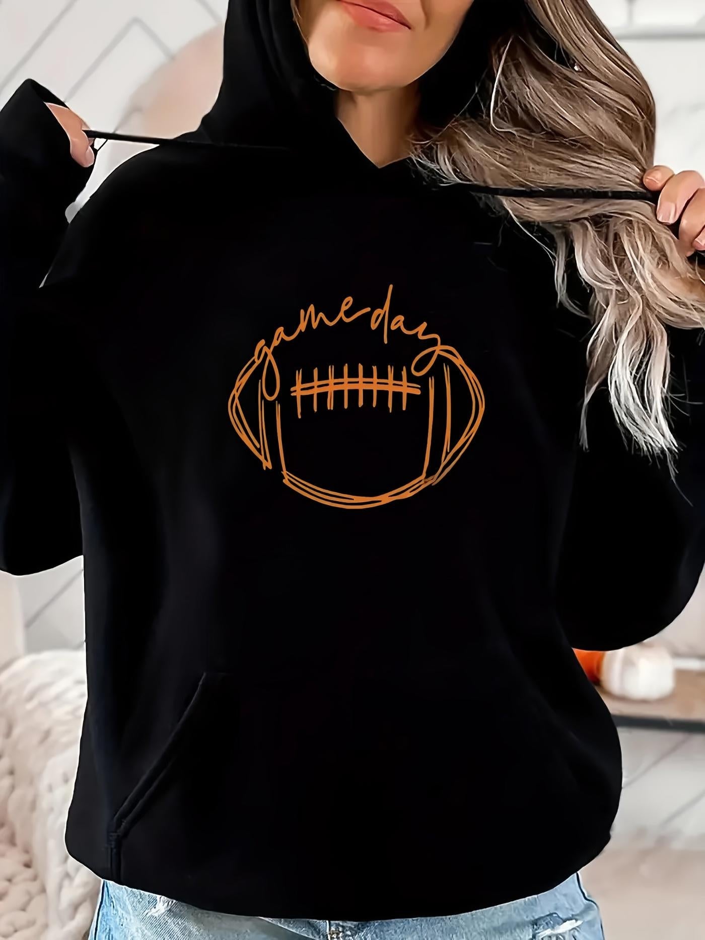Women's Graphic Hoodie Game Day Handdrawn Football Surrounded By Playful Handwritten Letters