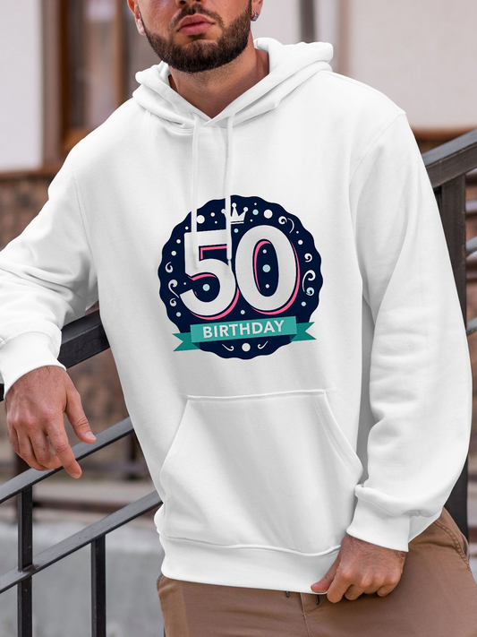 Men's Graphic Hoodie Blue Festive Badge With Decorative Banner And Birthday Number