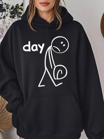 Women's Graphic Hoodie Sad Figure Carrying Heavy Burden Under Word Day