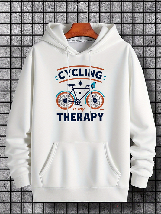 Men's Graphic Hoodie Cycling Is My Therapy Lively Road Beach Scene With Colorful Bicycle