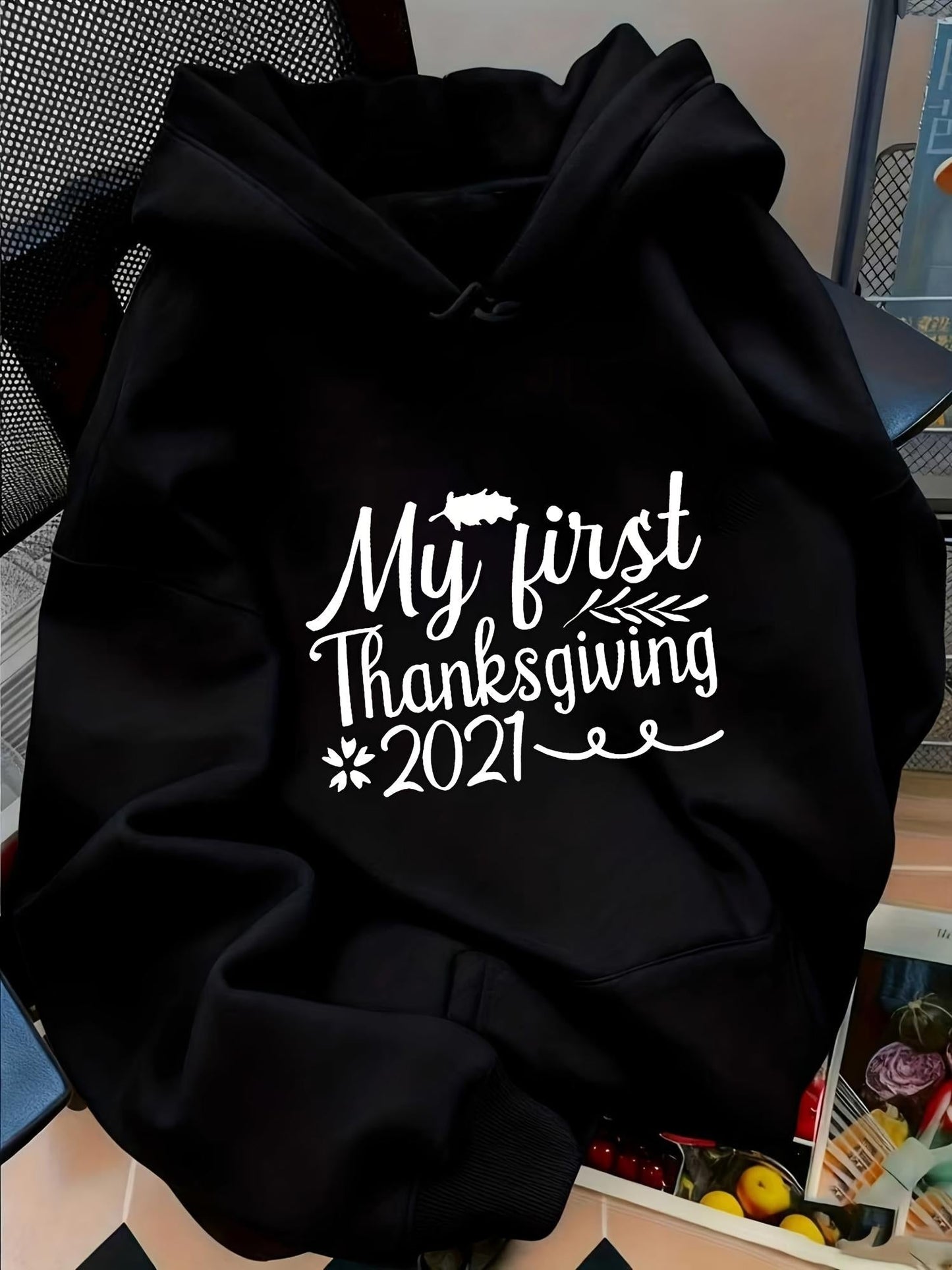 Women's Graphic Hoodie My First Thanksgiving With Autumn Leaves And Festive Elements Hoodie