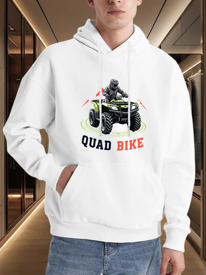 Men's Graphic Hoodie Quad Bike With Racer Wearing Helmet Under Vibrant Light Beams