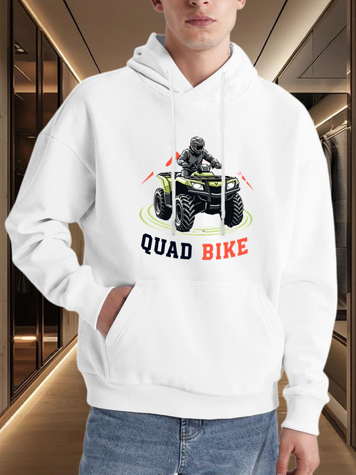 Men's Graphic Hoodie Quad Bike With Racer Wearing Helmet Under Vibrant Light Beams