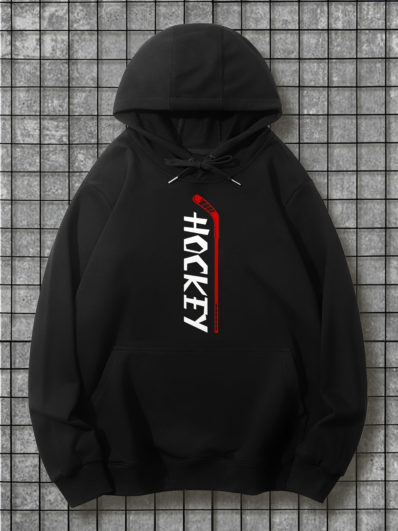 Men's Graphic Hoodie White Hockey Stick With Red Dot Over Black Hoodie