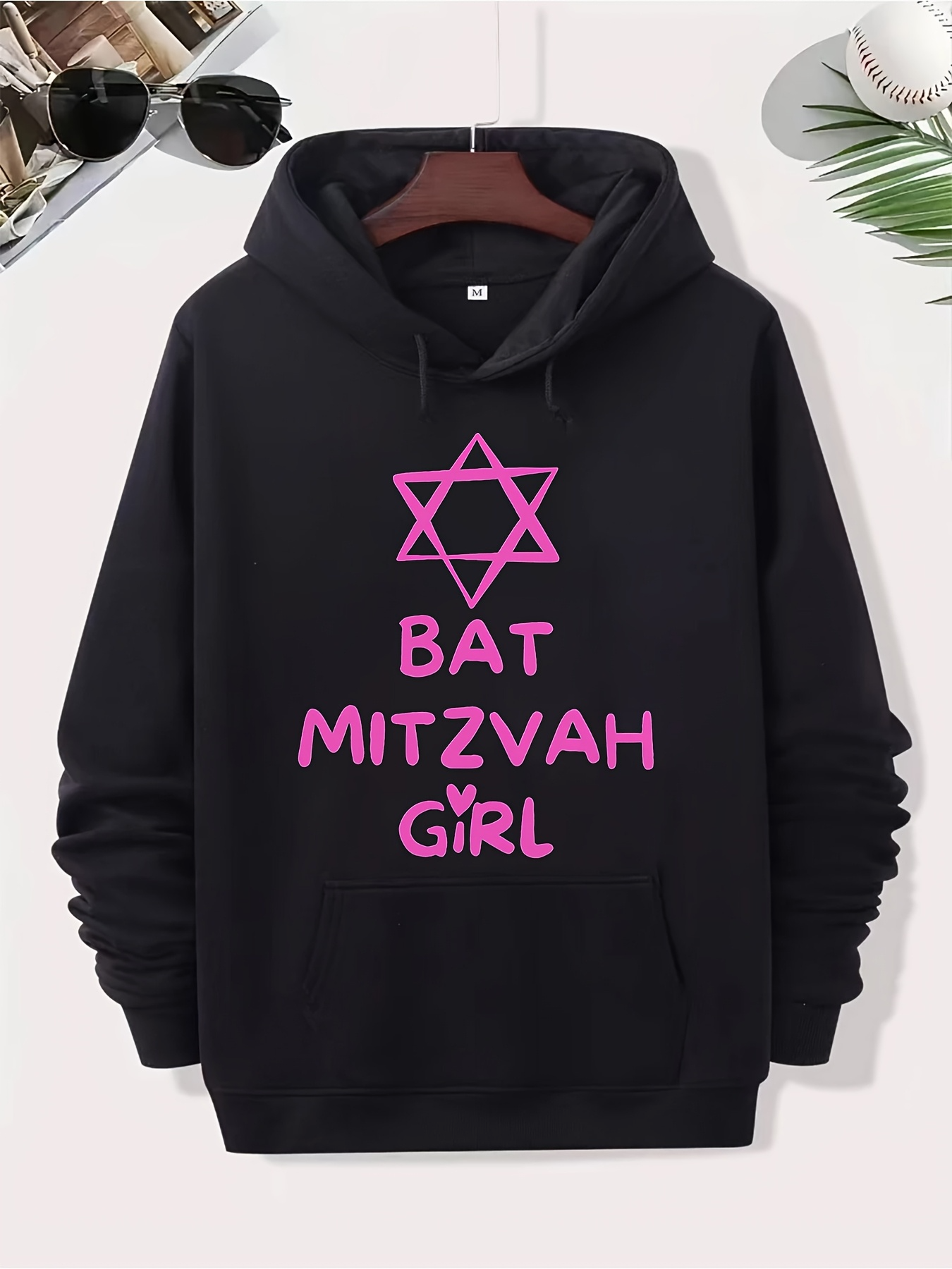 Men's Graphic Hoodie Bat Mitzvah Girl With Pink Star Symbol On The Front