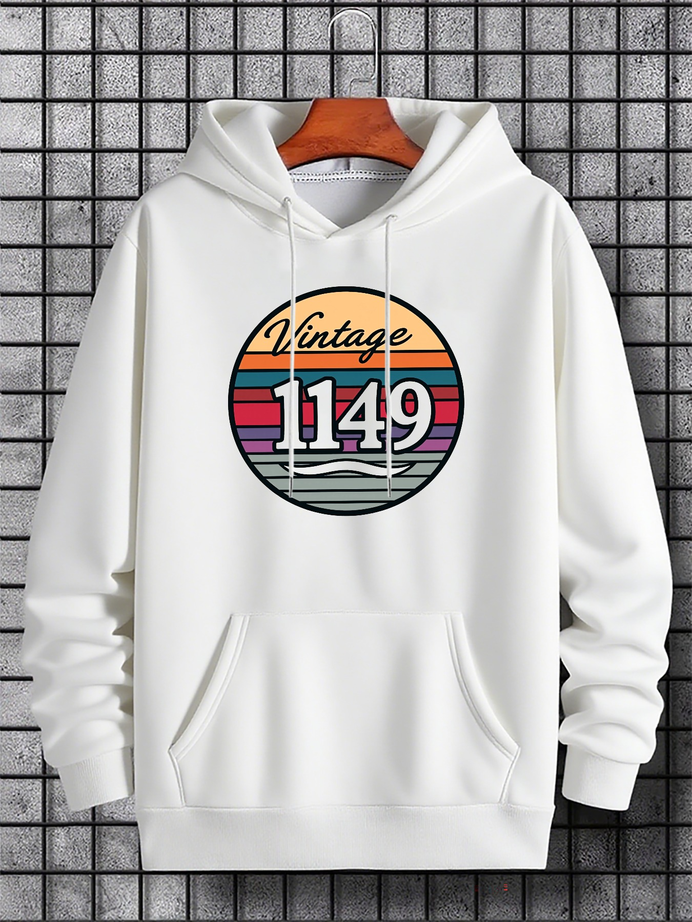 Men's Graphic Hoodie Vintage Number With Retro Sunset Lines Hoodie