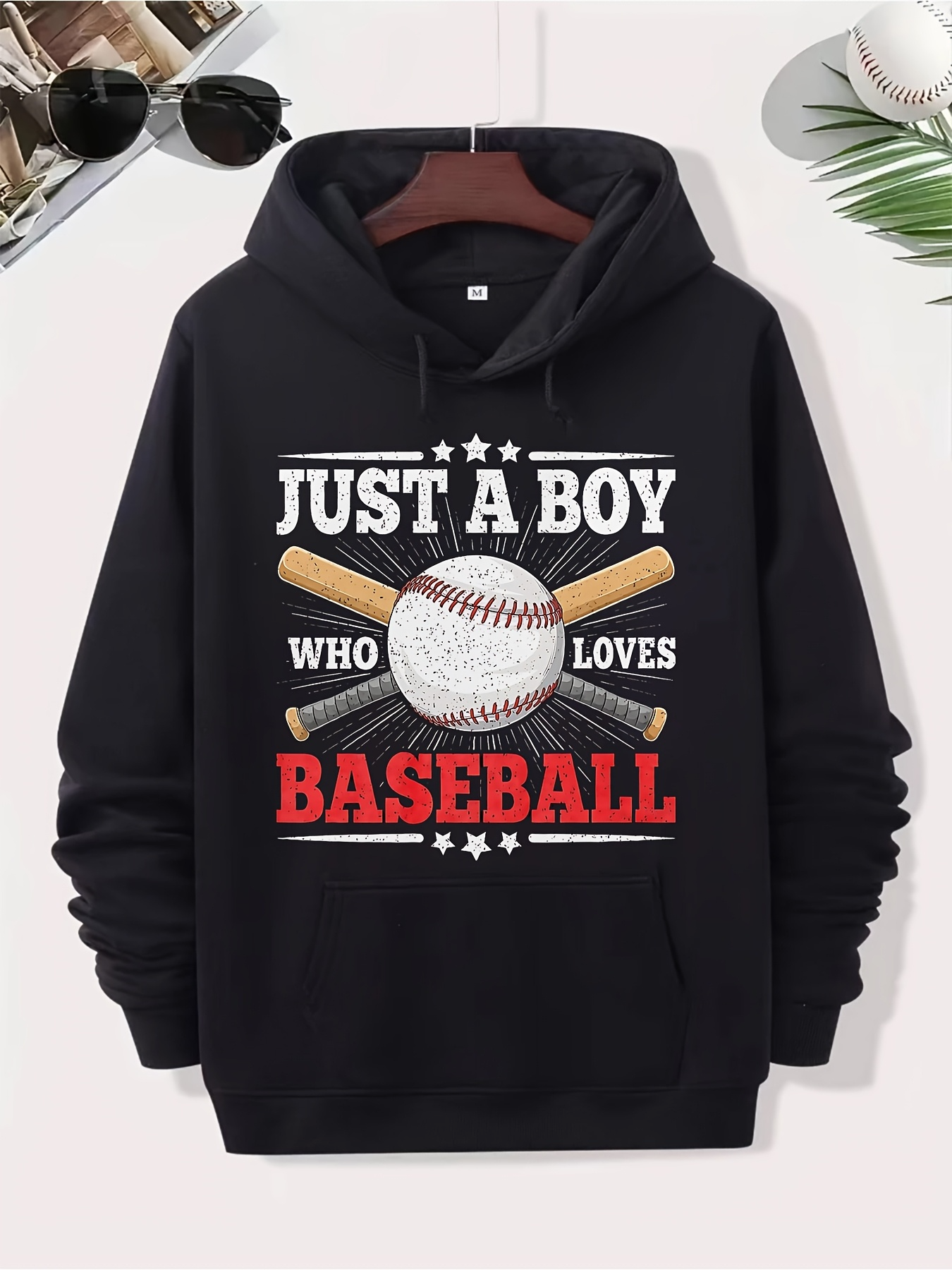 Men's Graphic Hoodie Just A Boy Who Loves Baseball With Two Bats And Stars Around A Baseball