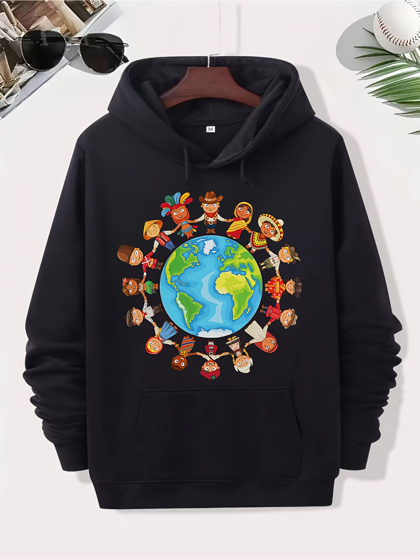 Men's Graphic Hoodie Diverse Children Holding Hands Around The Vibrant Colorful Earth Globe