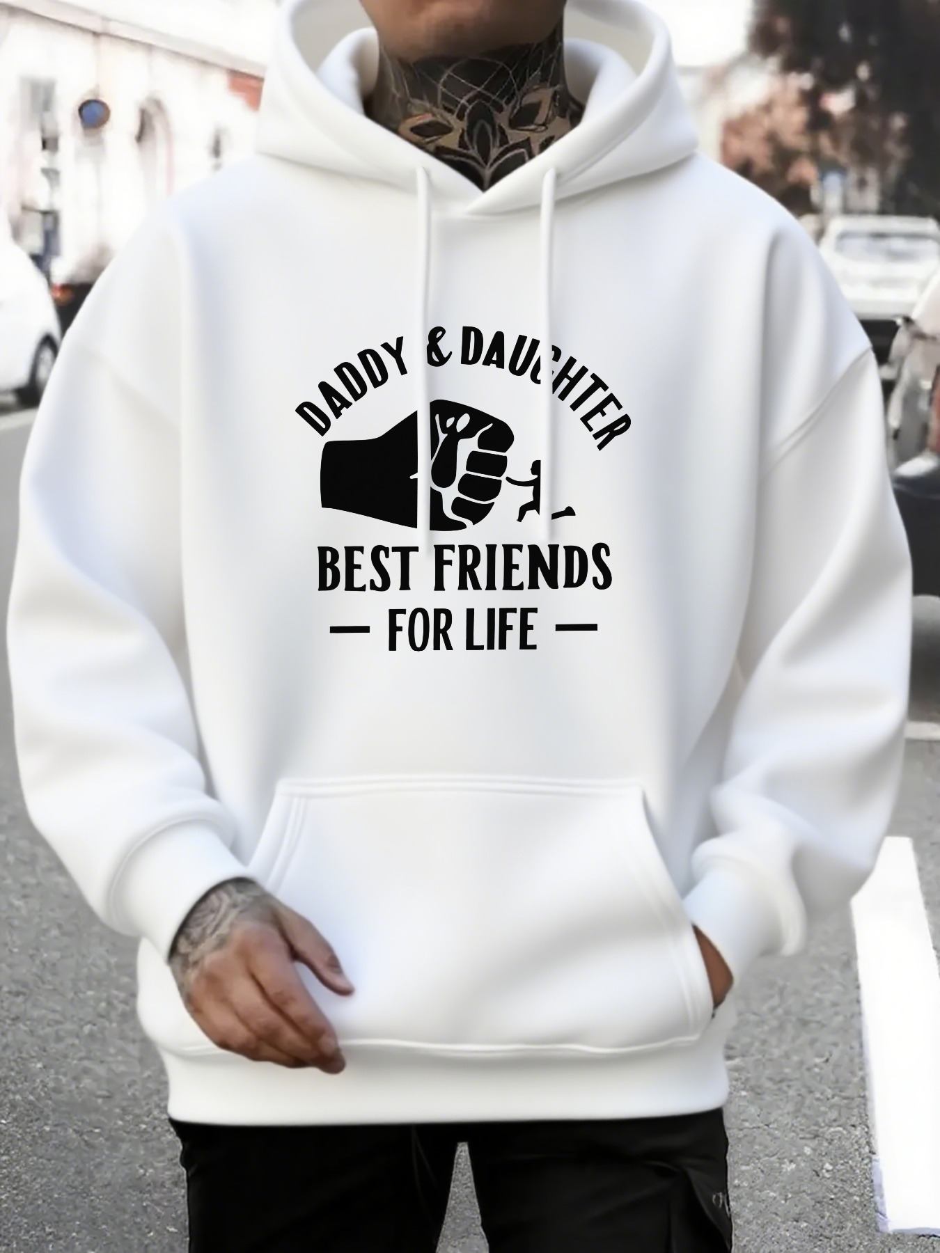 Men's Graphic Hoodie Daddy And Daughter Best Friends For Life Fist Bump Gesture Under Bold Lettering