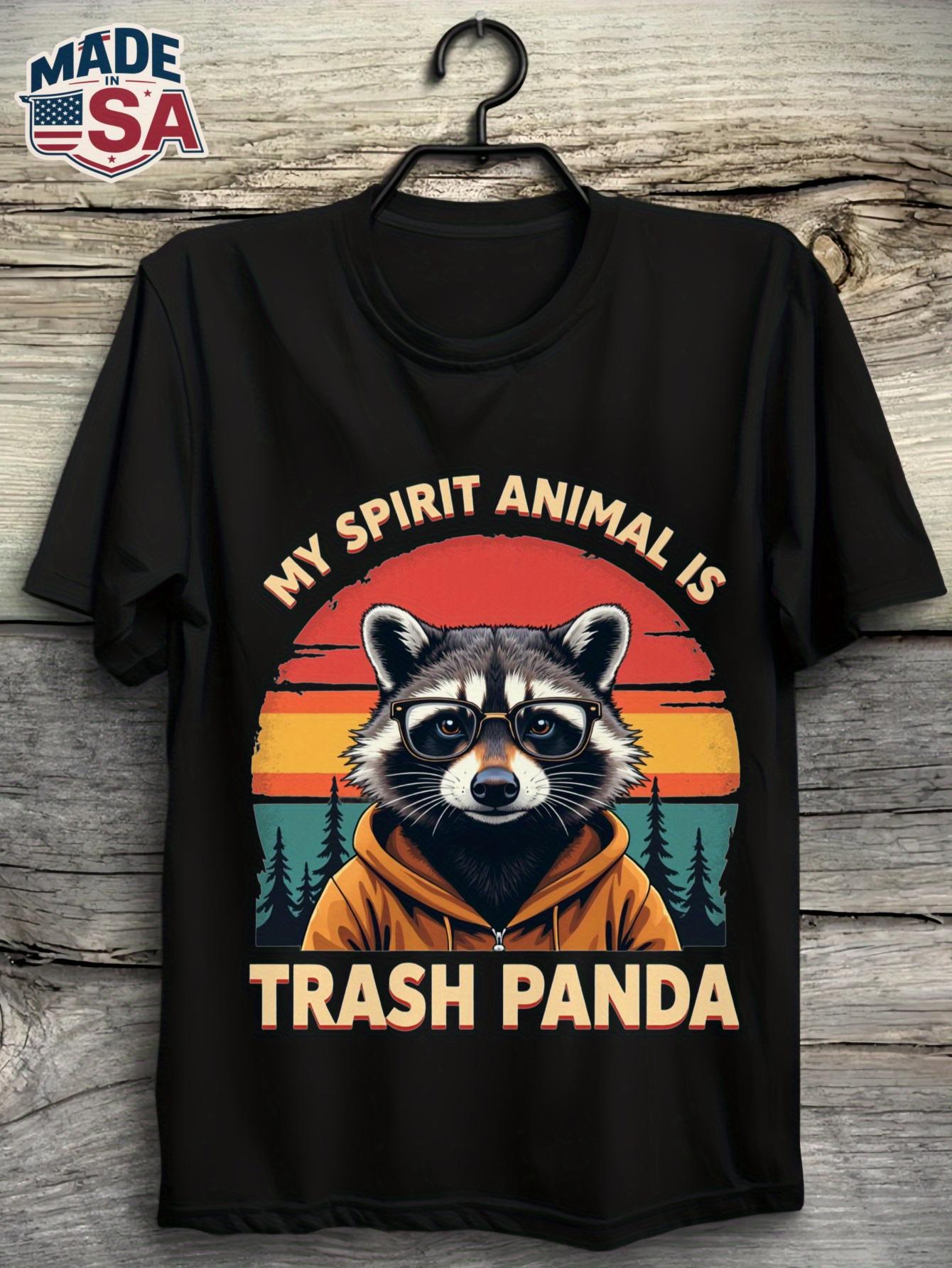 Men's Graphic T-Shirt My Spirit Animal Is Trash Panda Cool Wearing Orange Hoodie And Glasses With Retro Forest Sunset Background Raccoon